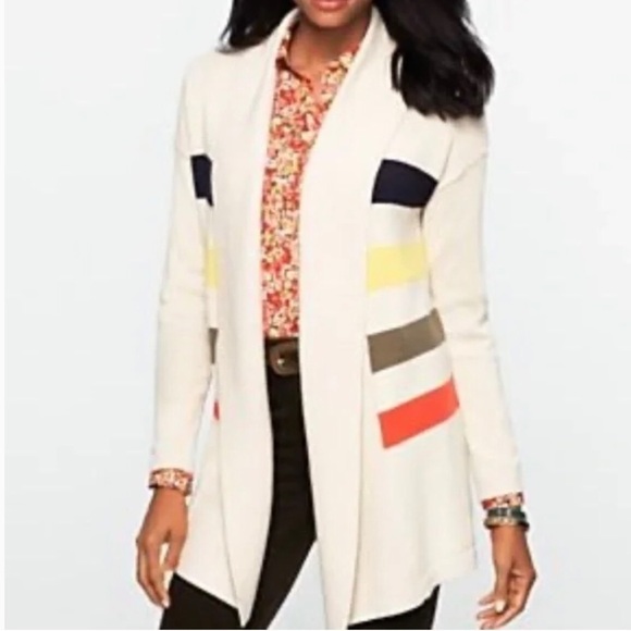 Talbots Sweaters - Talbots Stadium Striped Longline Open Draped Cardigan Preppy Small Petite